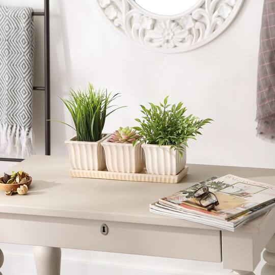 Square Ceramic Small Planter Set